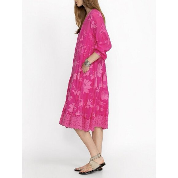 Johnny Was Nathy Lily Dress Medium Size Hot Pink Embroidery Floral NWT $598 - Picture 3 of 13
